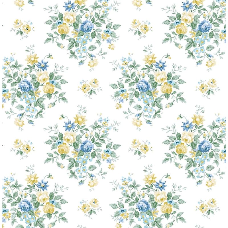 NextWall Floral Bunches Peel and Stick Wallpaper - 20.5 in. W x 18 ft. L - Blue Stream & Buttercup