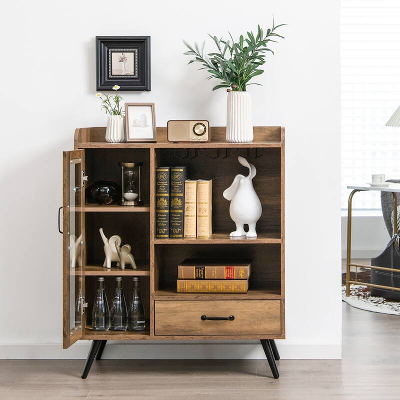 Wooden Buffet Storage Sideboard Standing Wine Cabinet with Drawer