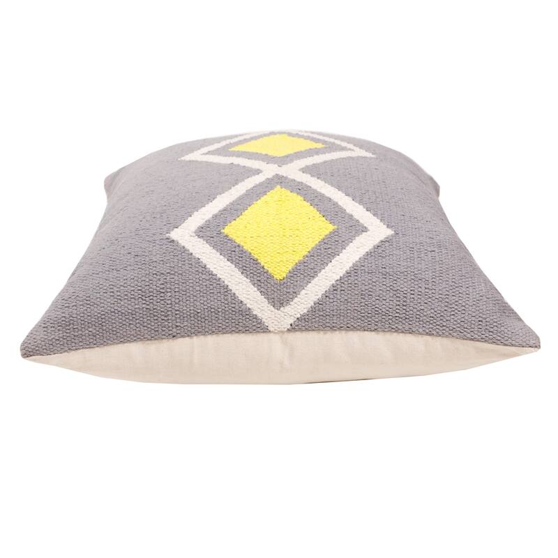 Handwoven Diamond Cotton Throw Pillow Cover - 20" - Gray and Yellow