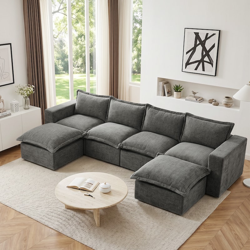 147.9'' W U-Shaped Modular Sectional Sofa Comfy Cloud Couch Chenille Sofa
