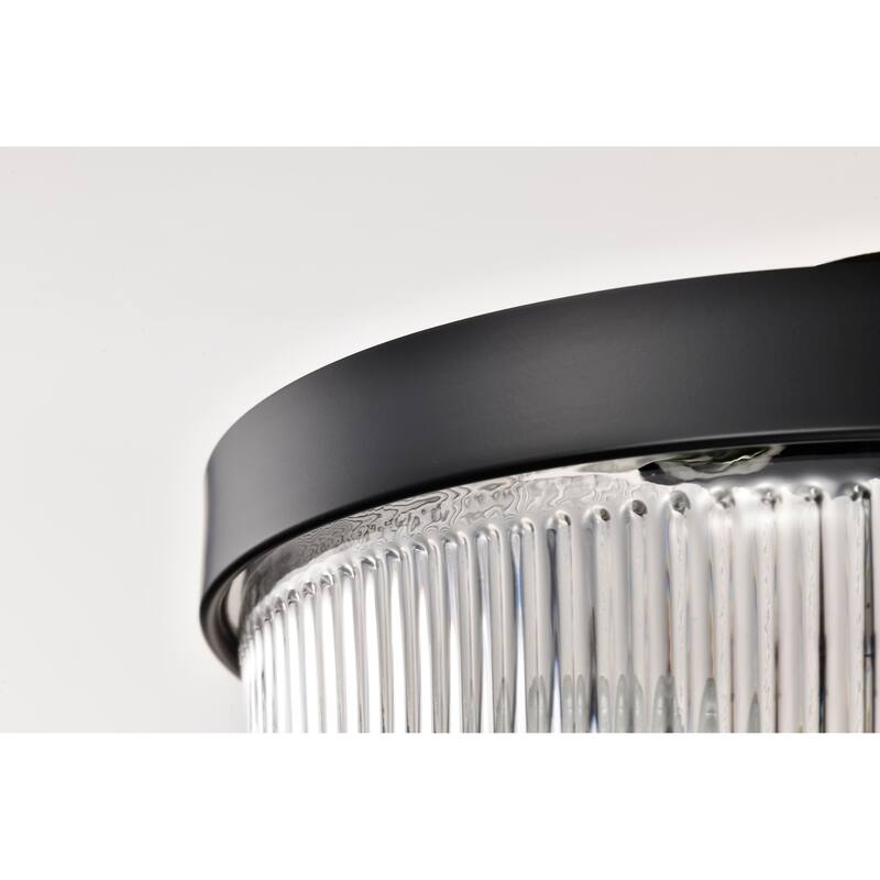Grayson Small Flush Mount Matte Black Finish Clear Ribbed Glass - Matte Black