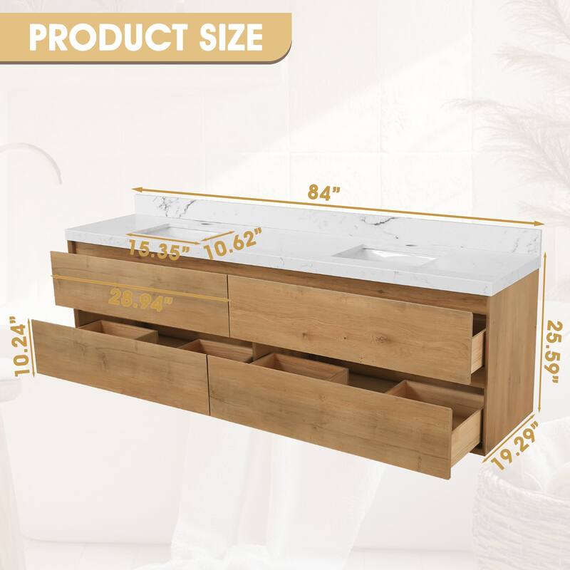 Sylphar 84 in. Toffee Oak Bath Vanity with Undermount Sink, 3 Top Options