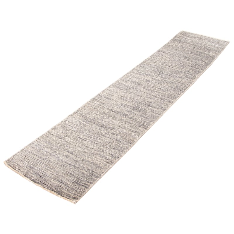 ECARPETGALLERY Hand-knotted Silk Shadow Grey Viscose, Wool Rug - 2'7 x 11'10