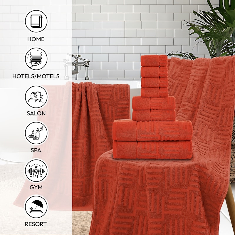 Luxury Jacquard 8 Piece Bath Towels Set