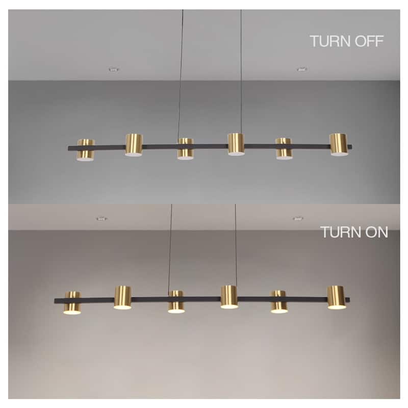 6-Light Modern Kitchen Island Linear Dimmable LED Pendant - Black+Brass