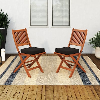 CorLiving Miramar Natural Hardwood Outdoor Folding Chairs, 2pc - N/A