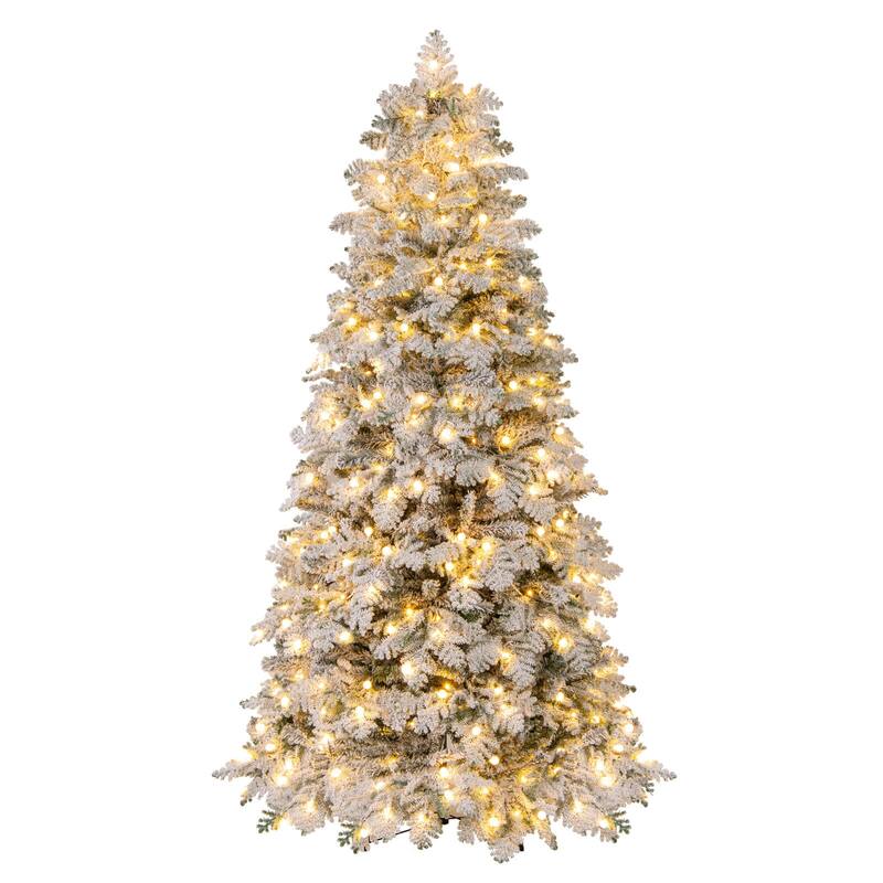 Costway 6/7 FT Artificial Snow-flocked Christmas Tree with 130 Balls, - See Details - 7 Foot