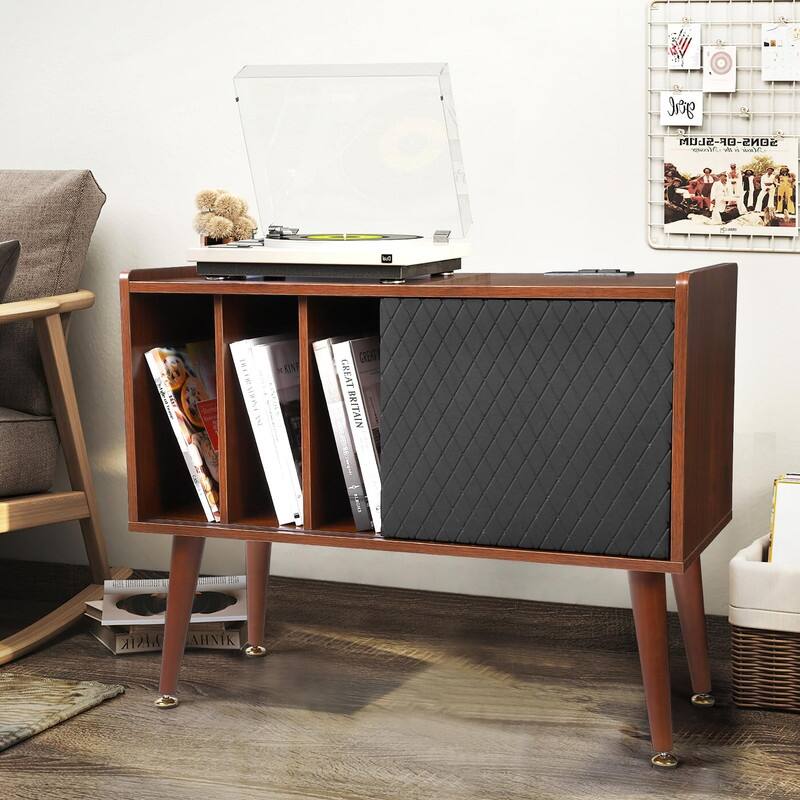 Record Player Stand with Charging Station and USB Ports - 14.5"D x 31.5"W x 25.5"H