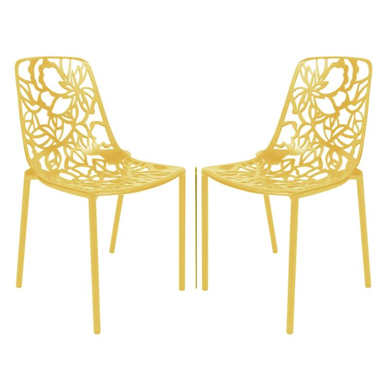 Devon Aluminum Outdoor Dining Side Chair with UV Resistant and Cuout Backrest for Indoor or Outdoor Set of 2 - Yellow