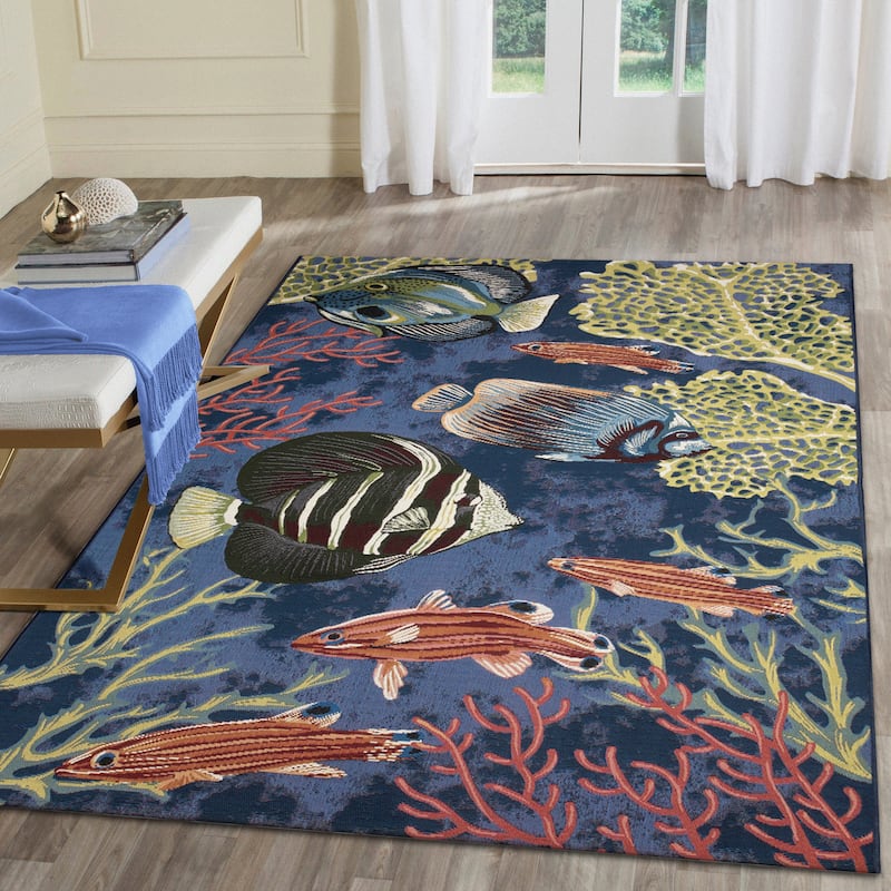 Liora Manne Marina Fish Indoor/Outdoor Rug - 8'10" x 11'9" - Navy