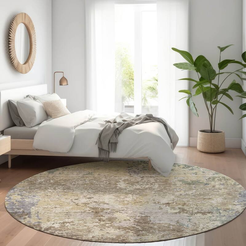 Machine Washable Indoor/ Outdoor Abstract Contemporary Chantille Rug - Beige - 8' x 8'