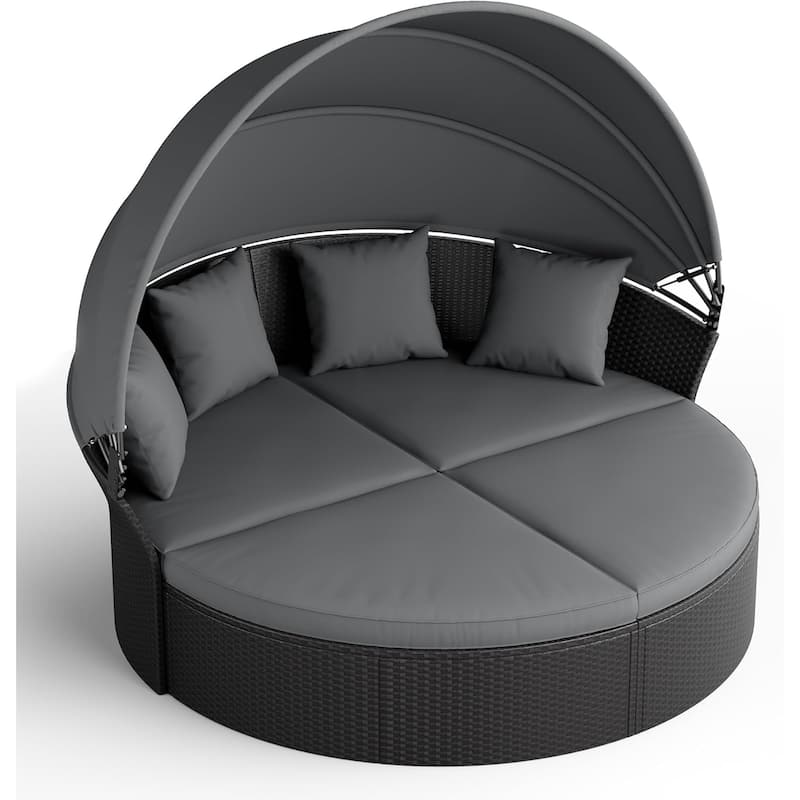Outdoor Patio Furniture Wicker Rattan Daybed Round Sectional Sofa Conversation Set Separated Seating