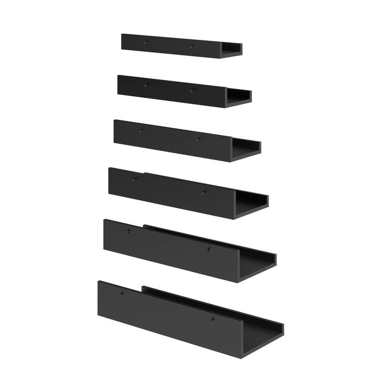 Homy Casa U-Shaped Wall-Mounted Floating Shelf Set of 6, Black Brown