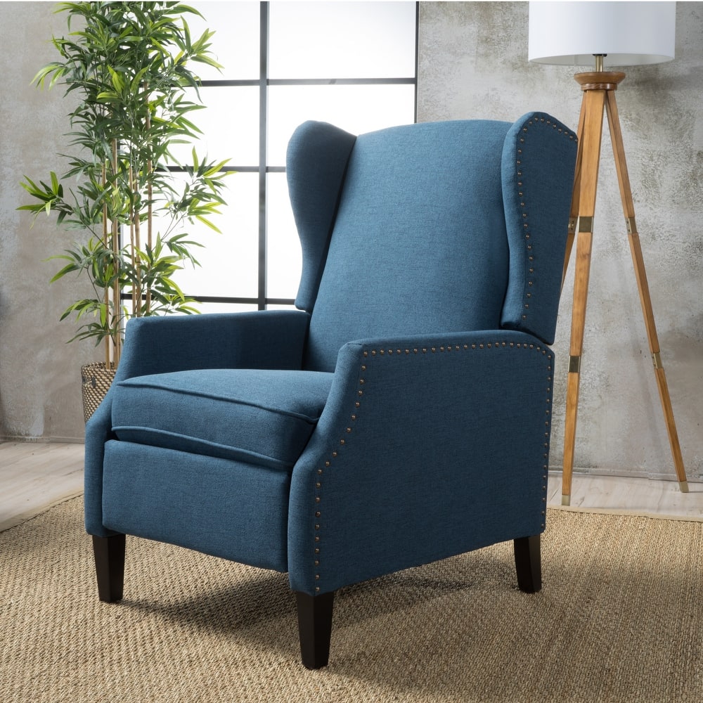 Roomfitters Floral Push-Back Recliner Chair with Wingback Design, Tapered Wood Legs
