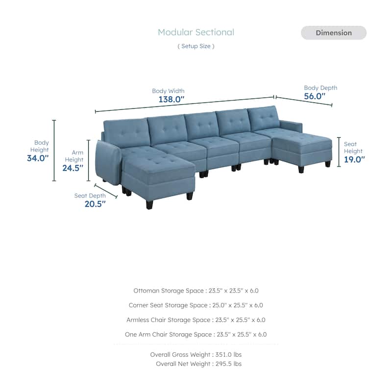 Dorian Textured 7-Piece Sectional Sofa - Storage and Two Ottoman