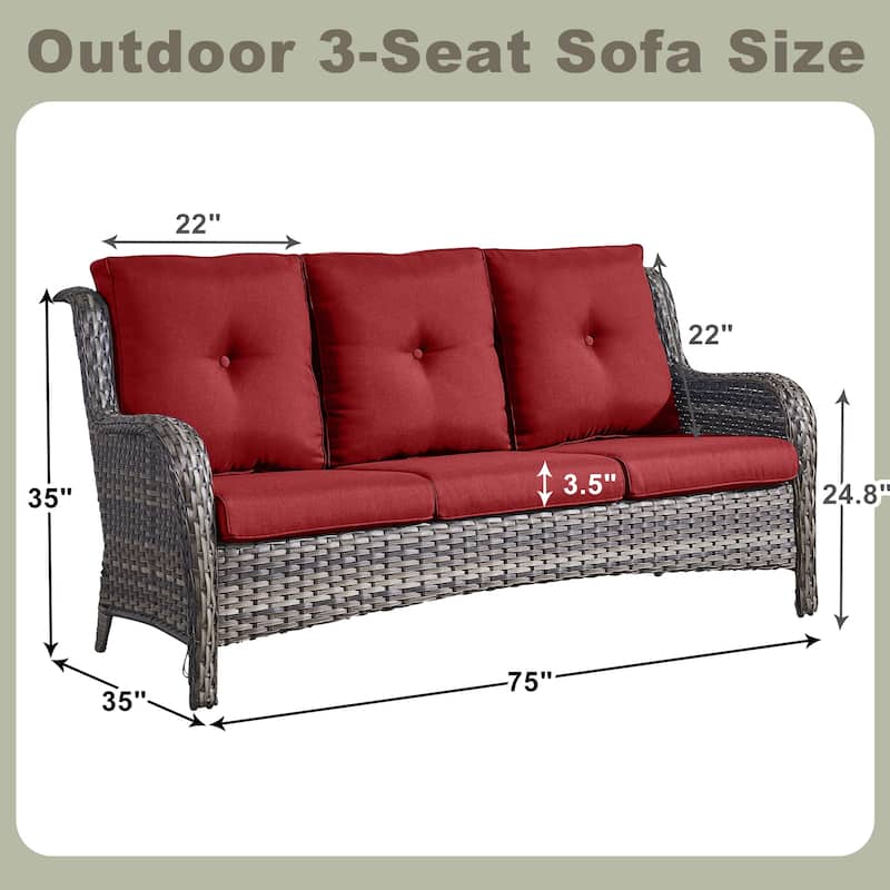 Pocassy Patio Outdoor 3-Seat Sofa with Cushion