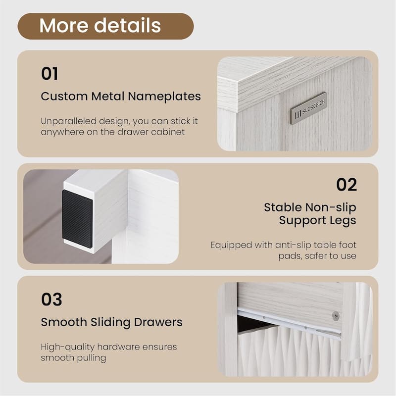 Fluted Bedroom Dresser Drawers TV Stand Drawer Organizer