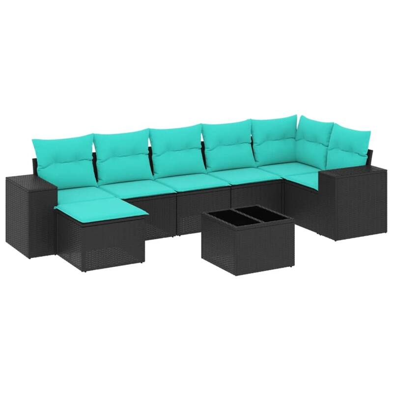 vidaXL 7/8 Piece Patio Sofa Set with Cushions Black/Brown/Gray Poly Rattan - 24.4 x 24.4 x 27.2
