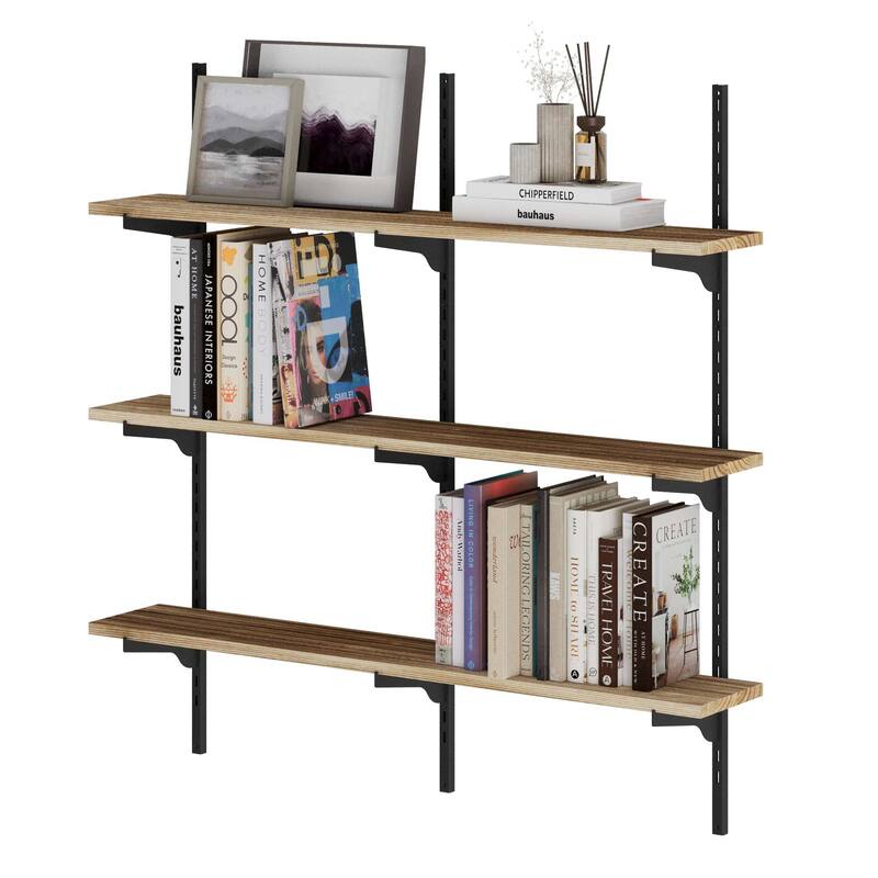 Wallniture Turin 36" Floating Bookhelves with Adjustable Brackets, Real Wood Shelves, Farmhouse Decor, Wall Mounted,Tier Options