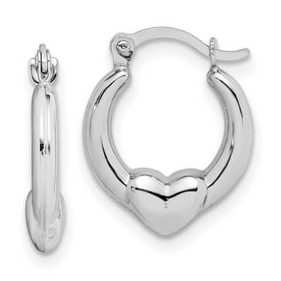 Curata 10k Yellow or White Gold 15x4mm Puffed Heart Dainty Hoop Earrings