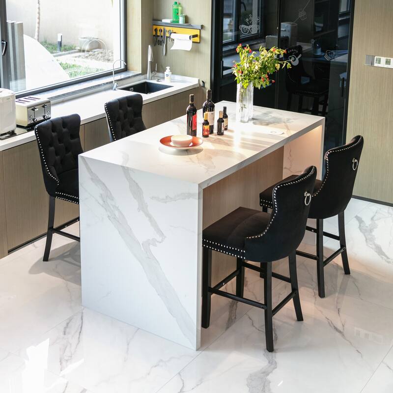 Counter Height Bar Chairs Set of 2, Bar stools with Button Tufted Back, Upholstered Kitchen Island Chairs with Footrest