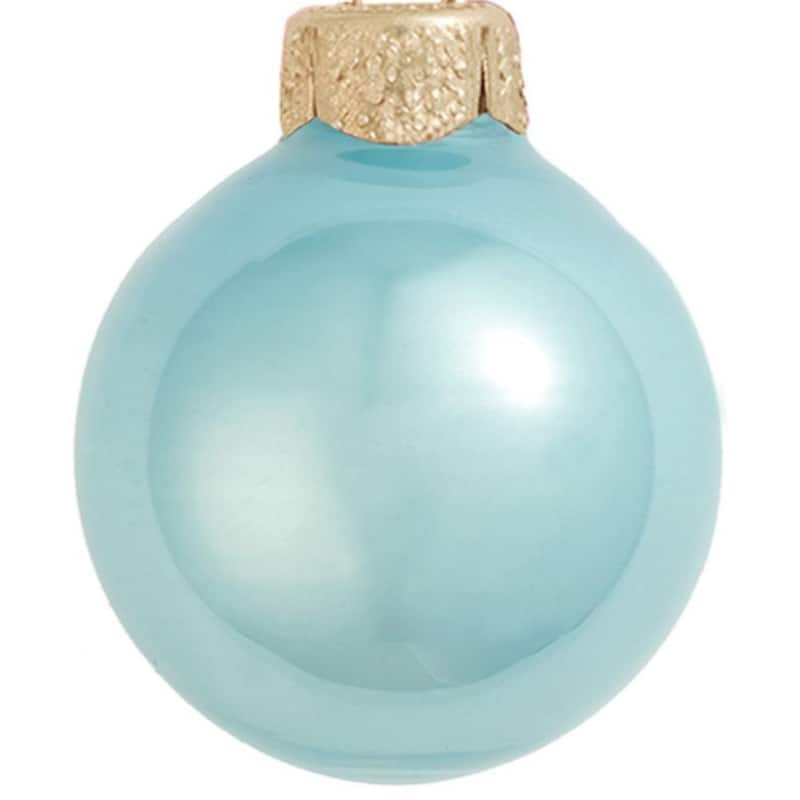 Pearl Glass Christmas Ball Ornaments - 3.25" (80mm) - Baby Blue - 8ct