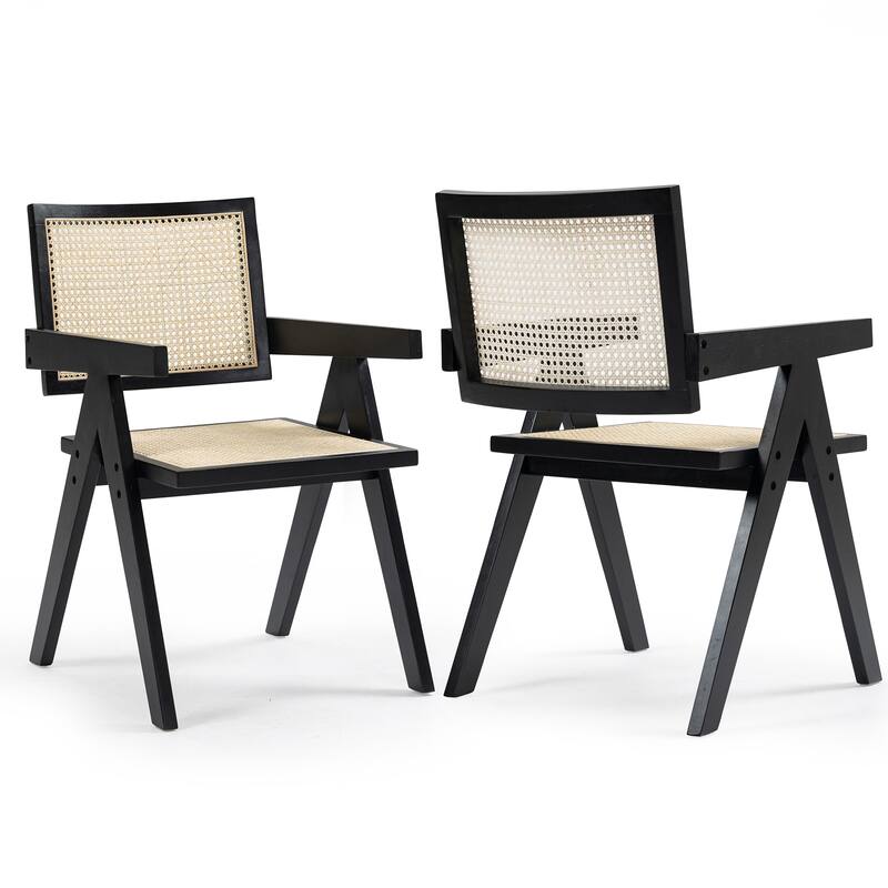 Set of 2 Bardot Black Wooden Dining Chair with Rattan Back
