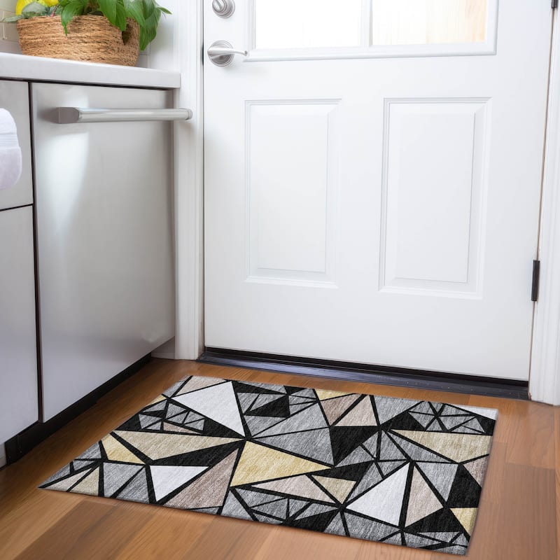 Premium Washable Super Soft Contemporary Mosaic Mayfield Rug - Black - 1'8" x 2'6"