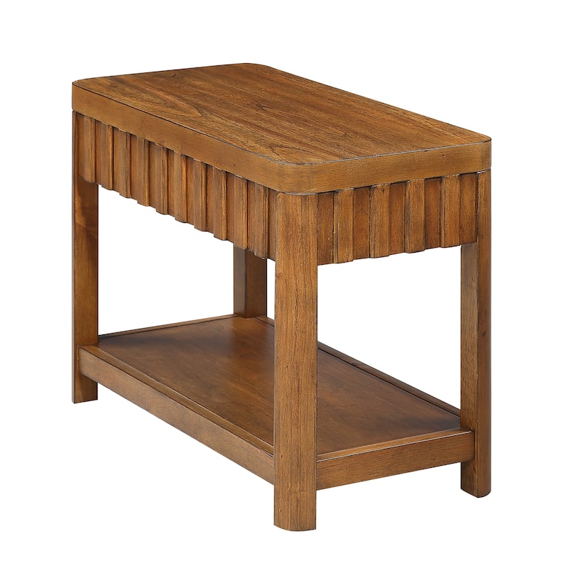 Groove Design Table Sets with 1 Center Coffee Table and 2 End Tables, Tea Table Sets with Open Storage Shelf and Solid Wood Legs