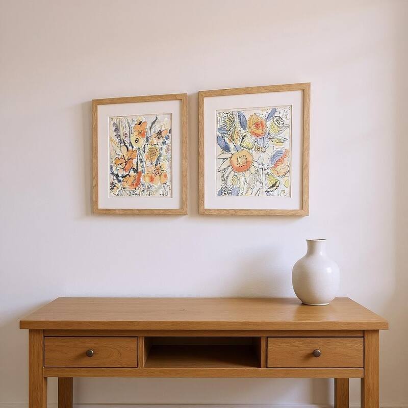 HomeRoots Set Of Two Bursting Wildflowers Brown Framed Wall Art - 18.00 in. x 18.00 in.  x 1.00 in.
