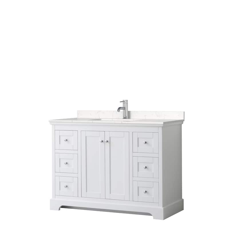 Avery 48 Inch Single Vanity, Cultured Marble Top - White, Chrome Trim, Carrara Cultured Marble Top