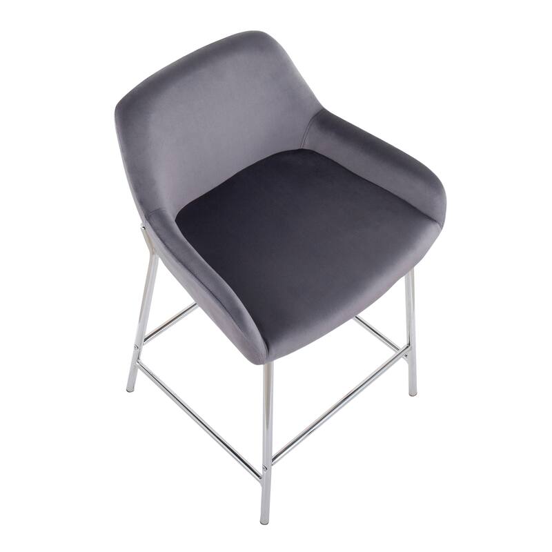 Silver Orchid Galotti Chrome Fixed-Height Upholstered Counter Stool - Set of 2