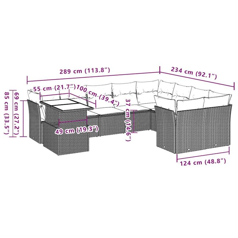 10-Piece Outdoor Sofa Set with Cushions - 21.7 x 39.4 x 28.7 in