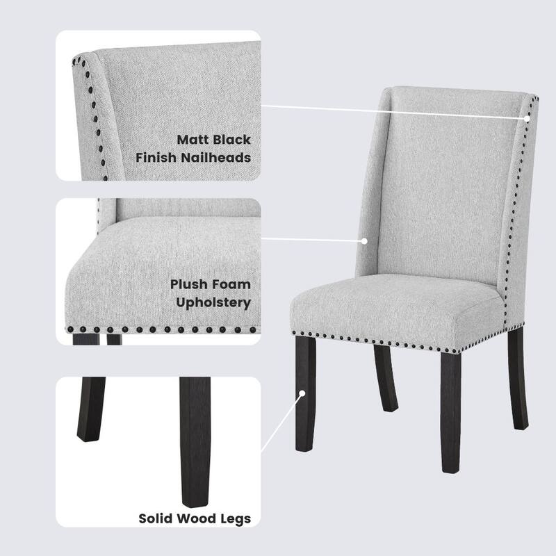 Modern 2 Piece Fabric Dining Chair Set with Matte Black Nailhead Trim, Upholstered for Dining Kitchen Bedroom Living Room