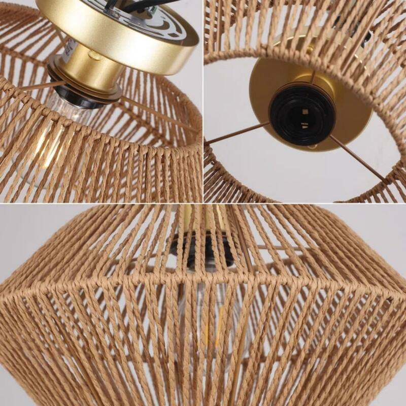 1-Light Farmhouse Style Classic Semi Flush Mount Chandelier, Hand-Woven Semi-Flush Mount Ceiling Light with Drum Shade