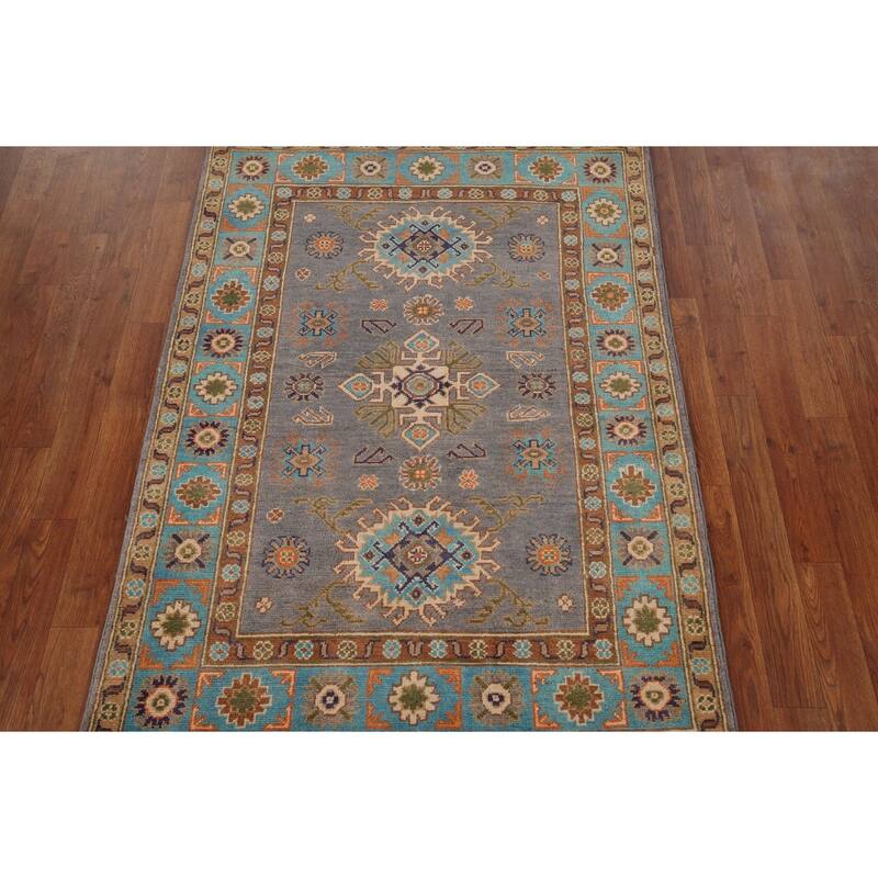 Kazak Accent Rug Hand-Knotted Oriental Wool Carpet - 3'4" x 4'10"