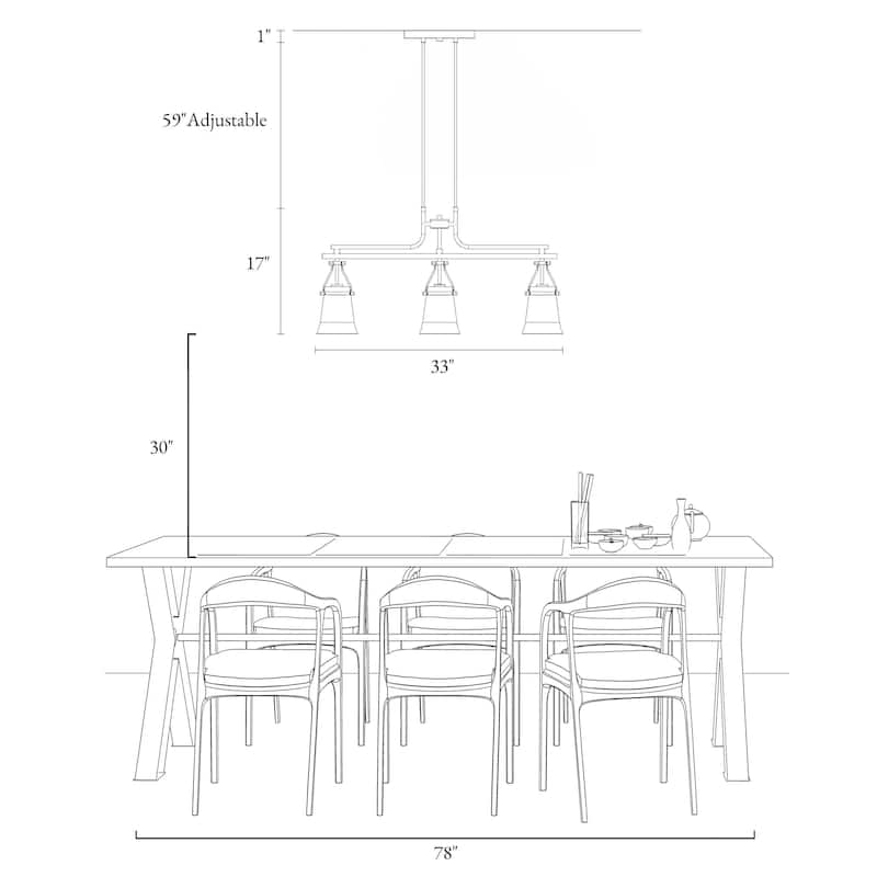 Haye Modern Gold 3-Light Chandelier Linear Island Lights for Dining Room - W33" x L5.5" x H17"