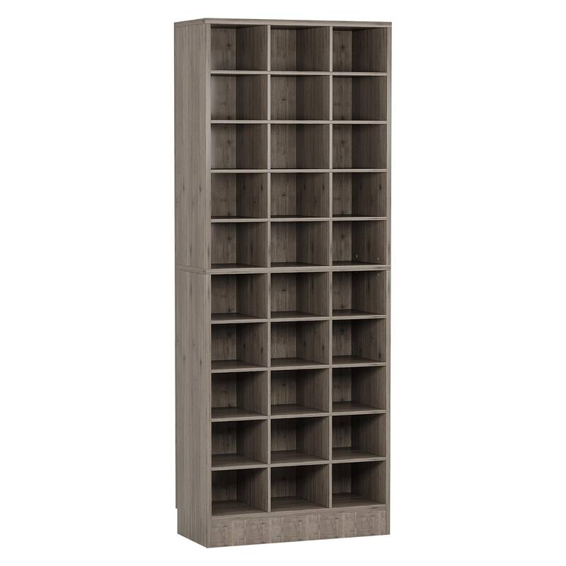 25" 10-Tier Grey Wooden Shoe Storage Cabinet, Modern 30-Cubby