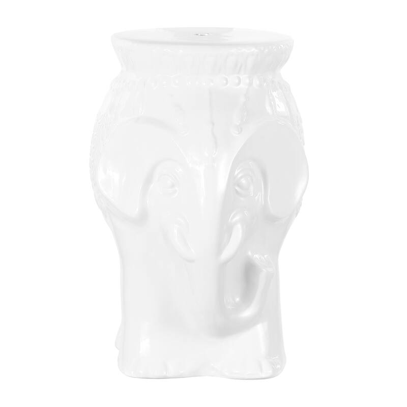 Lucky 18.5" Modern Bohemian Elephant Ceramic Garden Stool, by JONATHAN Y - White