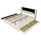 preview thumbnail 6 of 10, King Size Bed Beige Upholstered Bed Slat Platform Bed with Twin SIze Trundle Bed & 2 Drawers, Hidden Storage Headboard, Beige