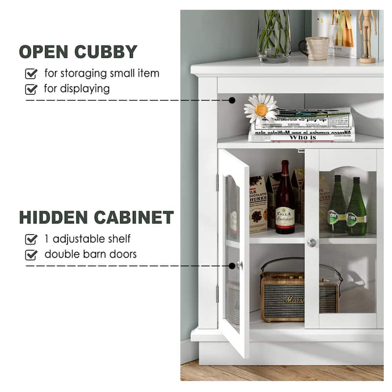 Javlergo White Triangle Corner Cabinet with Glass Doors & Adjustable Shelf Freestanding Storage Cabinet for Bathroom Living Room