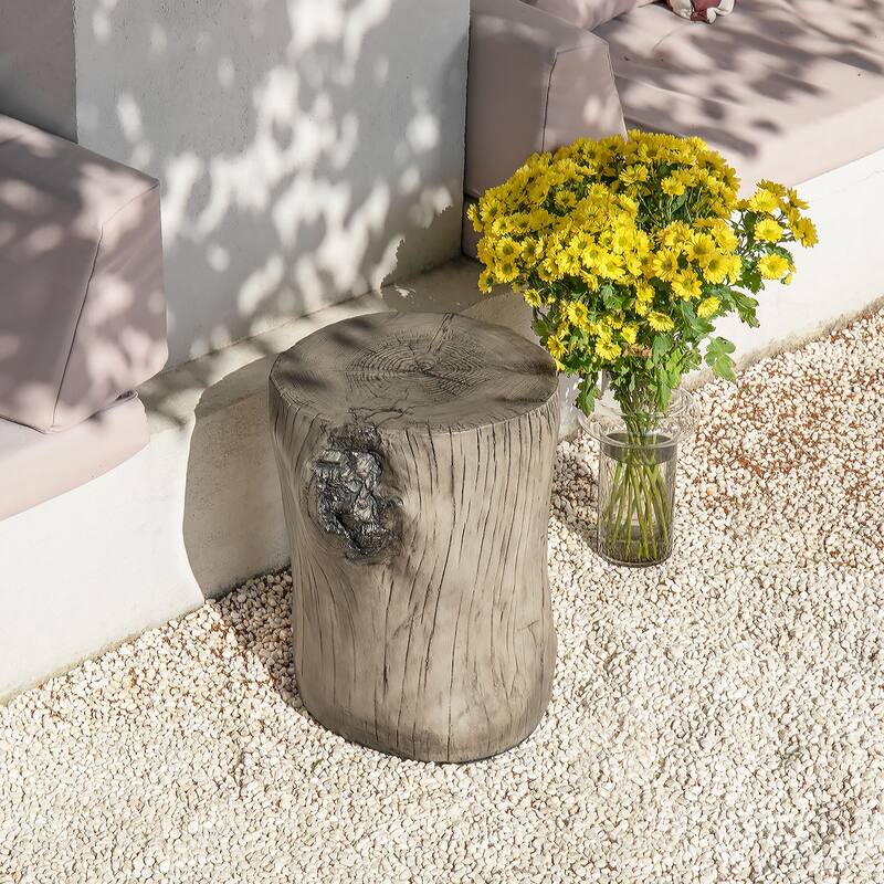 COSIEST Outdoor Antique Accent Stump Stool - 1PC-Grey-Wood