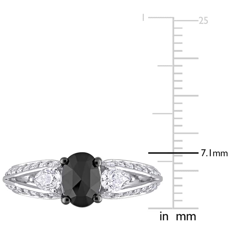 Miadora 10k White Gold 3/4ct TDW Black Diamond & 7/8ct TGW Created White Moissanite Engagement Ring