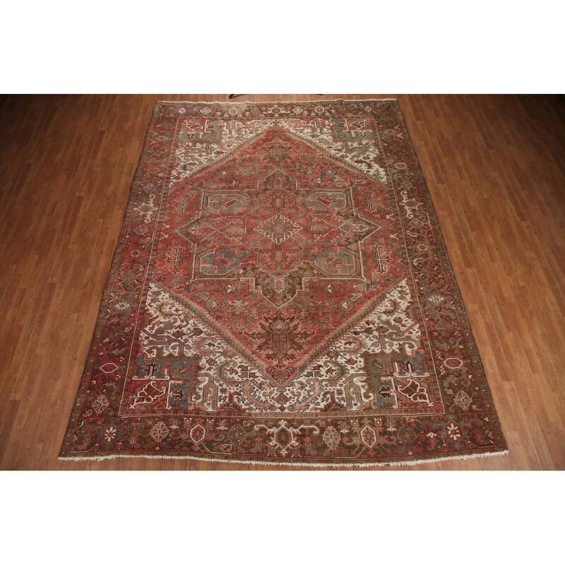 Hand Knotted Oriental 100% Wool Carpet Traditional Medallion Pink Heriz Area Rug - 12' 7'' X 9' 9''