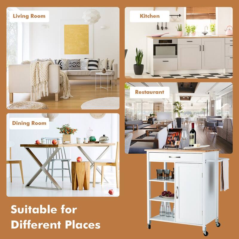 Gymax Mobile Kitchen Island Cart Serving Utility Trolley Drawer Shelf