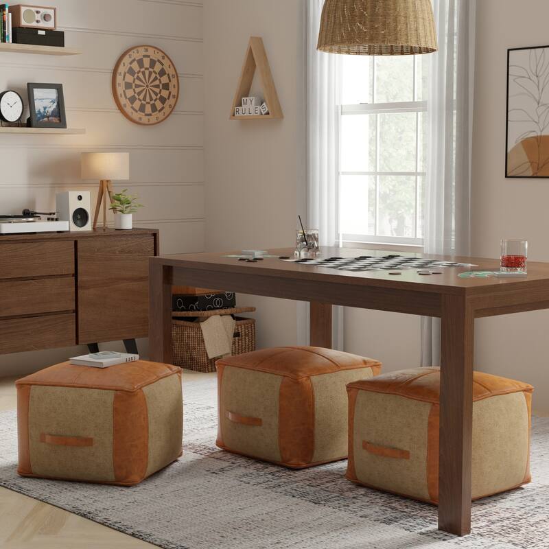 WYNDENHALL Castlebridge Boho Square Pouf in Tan Genuine Leather - Tan