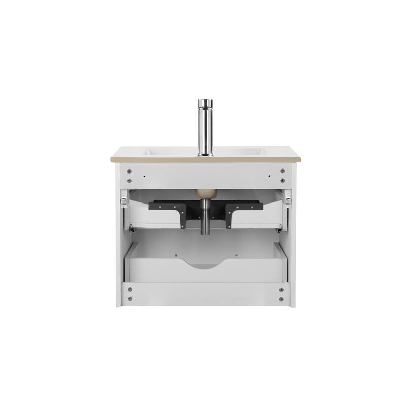 24" White Bathroom Vanity with Sink, Cabinet, Open Shelf and Mirror