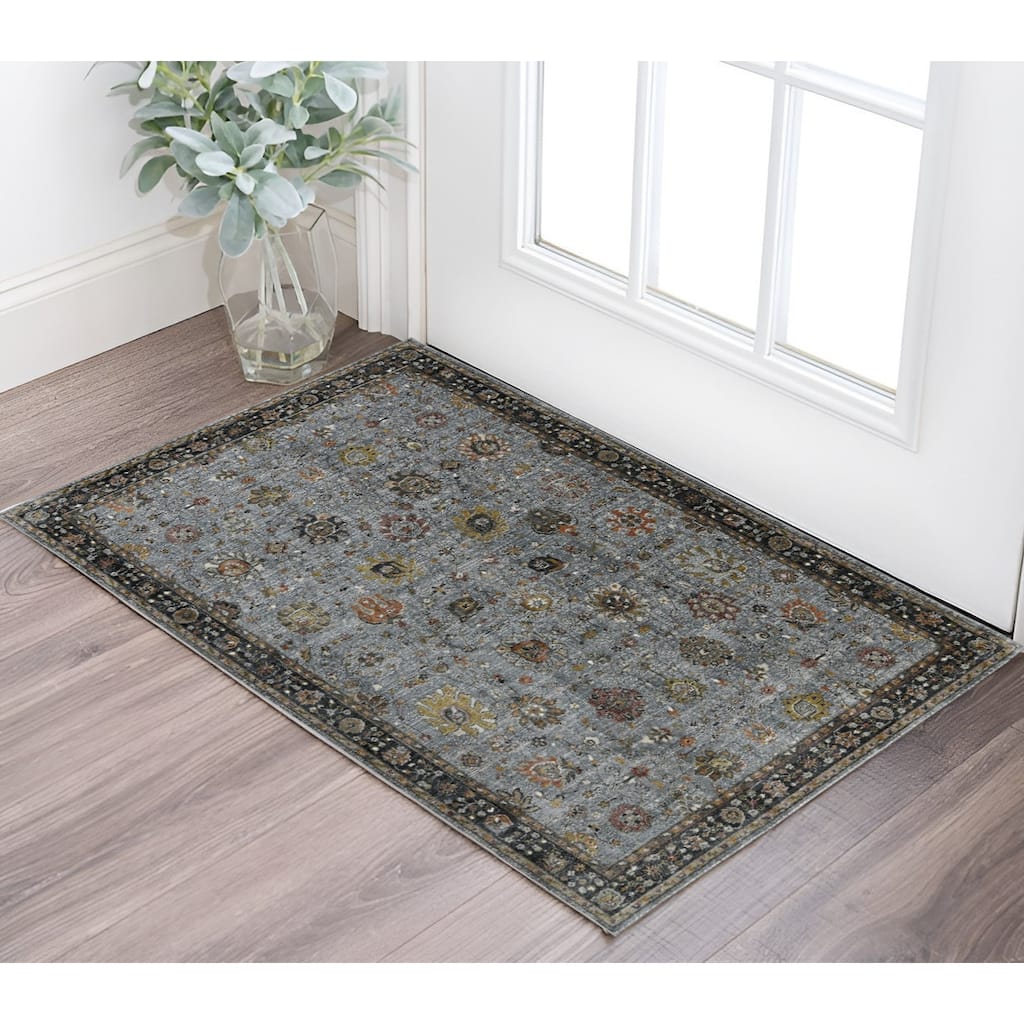 HomeRoots Floral Medallion Transitional Rectangle Area Rug - 39.00 in. x 24.00 in. x 0.30 in.