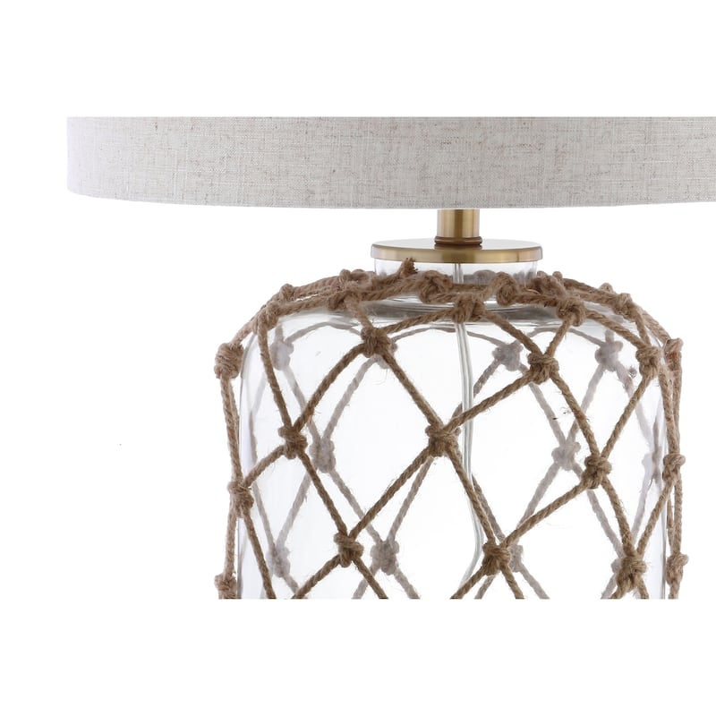 Joseph 26.5" Glass and Rope LED Table Lamp, Brown/Clear by JONATHAN Y