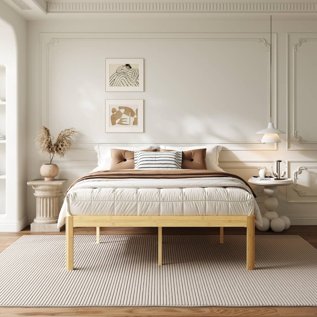 18-inch bamboo and metal platform bed frame, sturdy and durable, easy to assemble